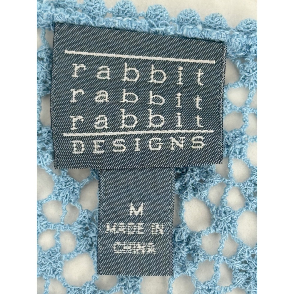 Rabbit Rabbit Rabbit Designs Blue Crochet Cotton Cardigan Sweater Sz M - Picture 7 of 9